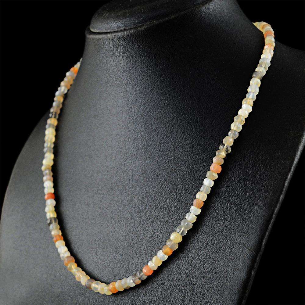 gemsmore:Round Shape Multicolor Moonstone Necklace - Natural Faceted Beads