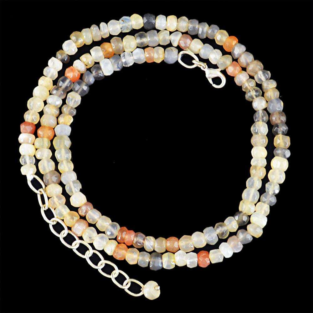 gemsmore:Round Shape Multicolor Moonstone Necklace - Natural Faceted Beads
