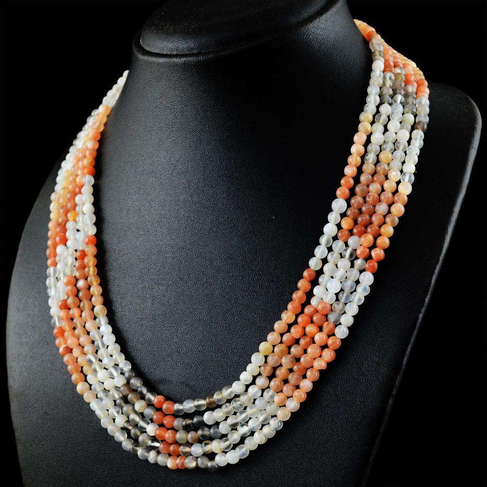 gemsmore:Round Shape Multicolor Moonstone Necklace Natural 5 Strand Untreated Beads