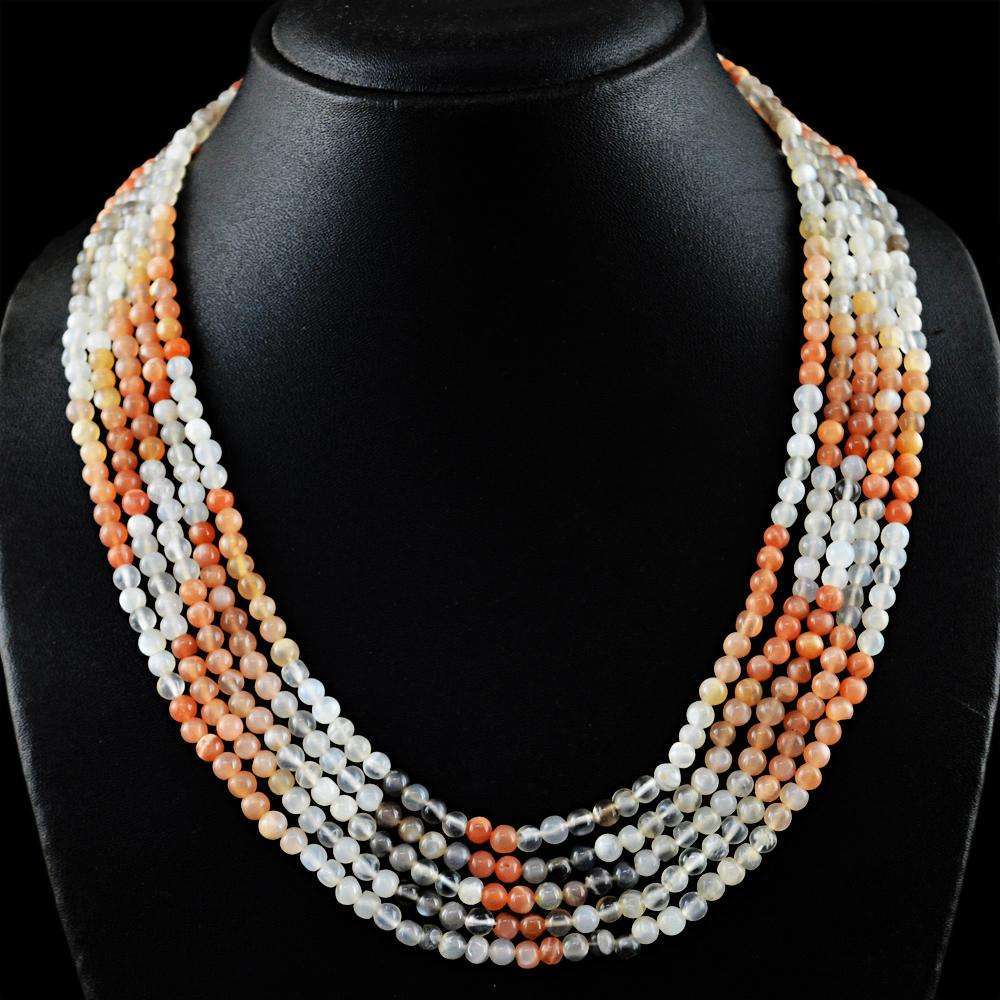 gemsmore:Round Shape Multicolor Moonstone Necklace Natural 5 Strand Untreated Beads
