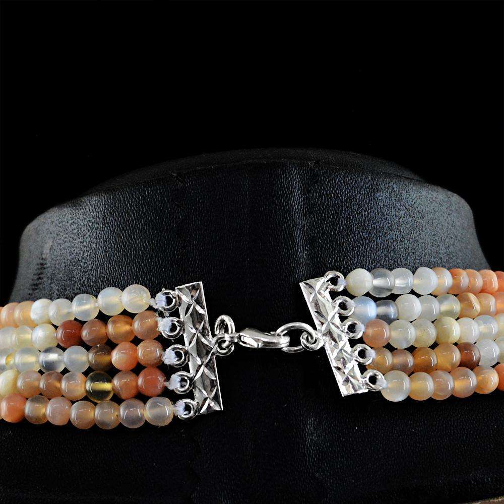 gemsmore:Round Shape Multicolor Moonstone Necklace Natural 5 Strand Untreated Beads