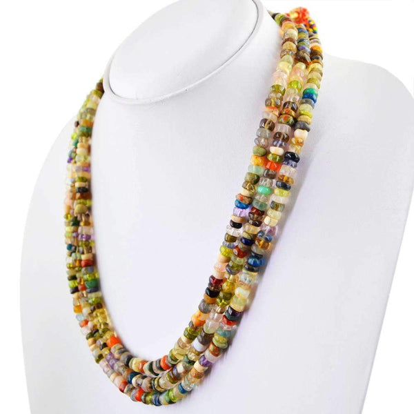 gemsmore:Round Shape Multicolor Multi Gemstone Necklace Natural 3 Line Untreated Beads