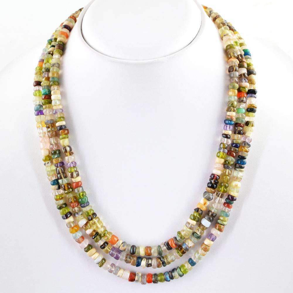 gemsmore:Round Shape Multicolor Multi Gemstone Necklace Natural 3 Line Untreated Beads