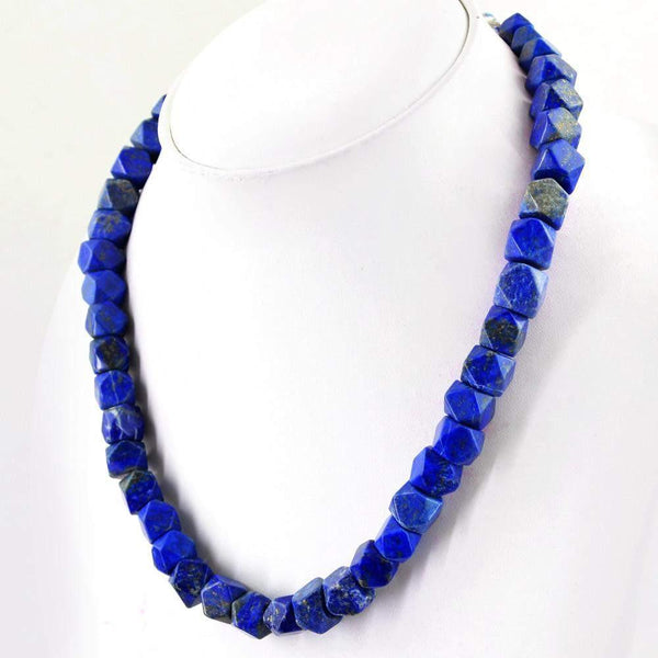 gemsmore:Round Shape Natural Blue Laips Lazuli Necklace Faceted Untreated Beads