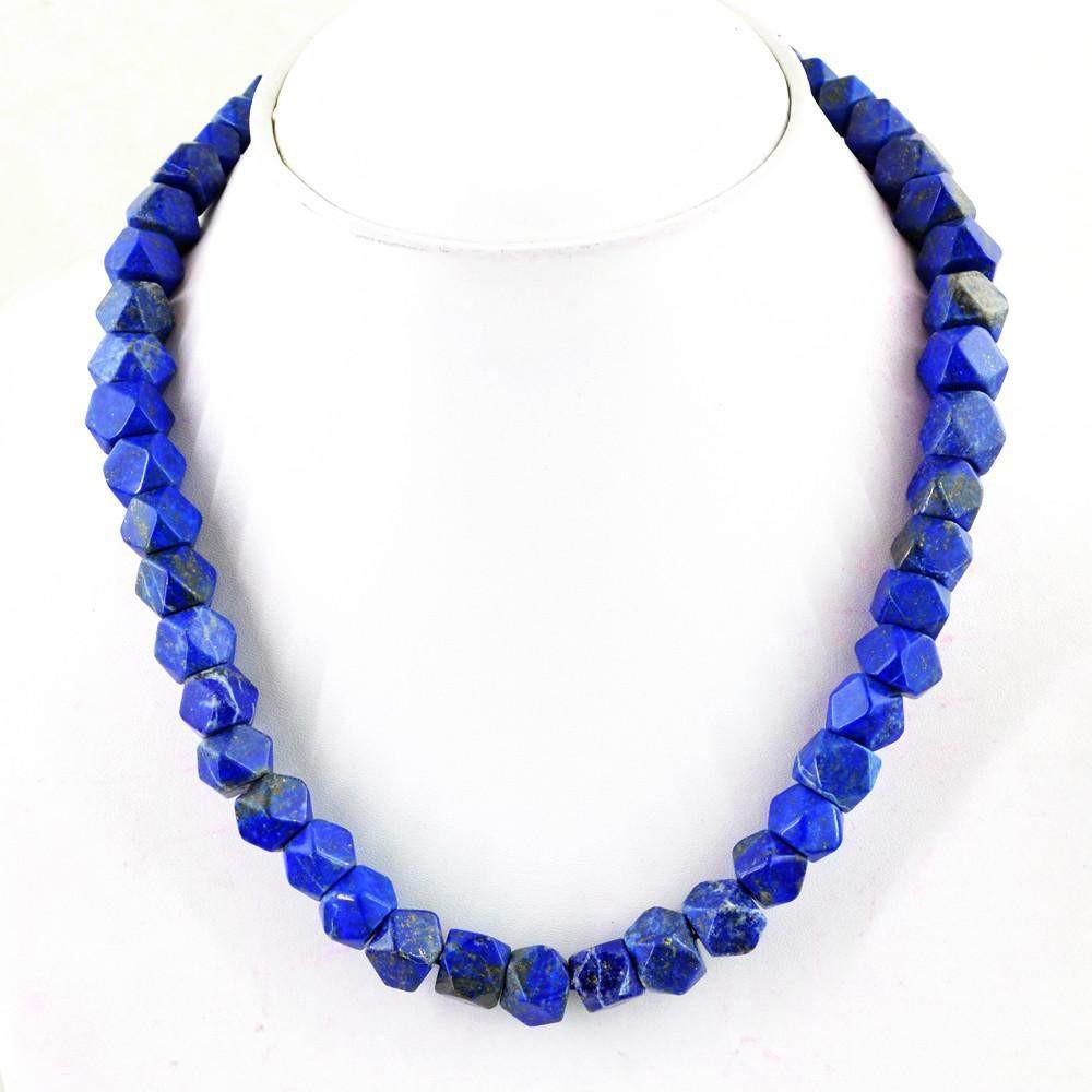gemsmore:Round Shape Natural Blue Laips Lazuli Necklace Faceted Untreated Beads