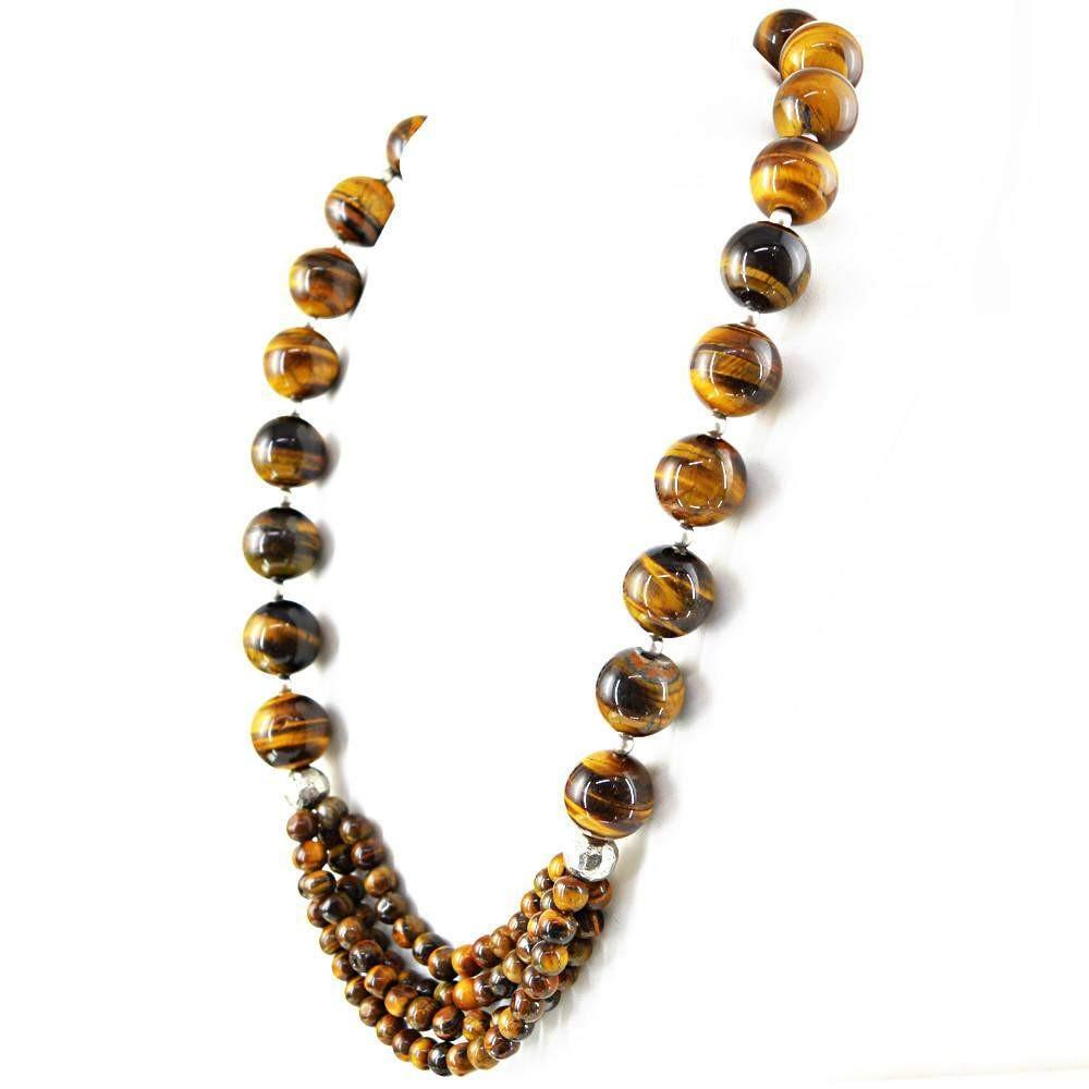 gemsmore:Round Shape Natural Golden Tiger Eye Necklace Untreated Beads