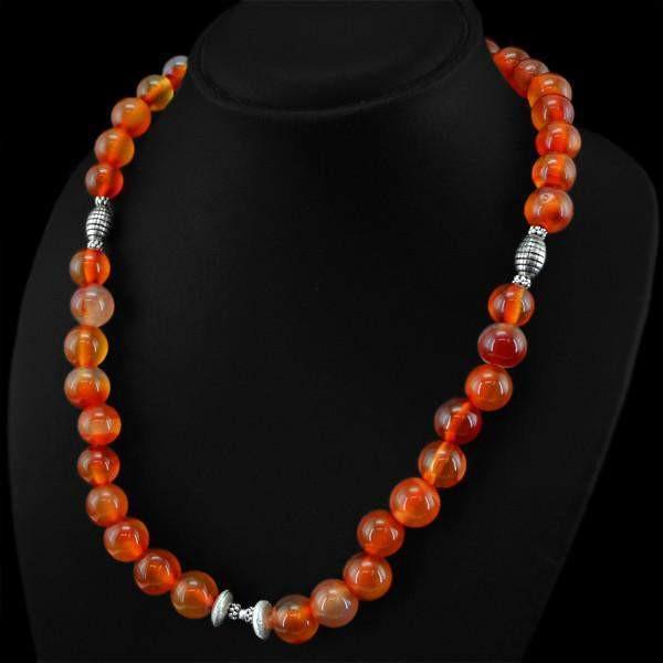 gemsmore:Round Shape Natural Orange Onyx Necklace Untreated Beads