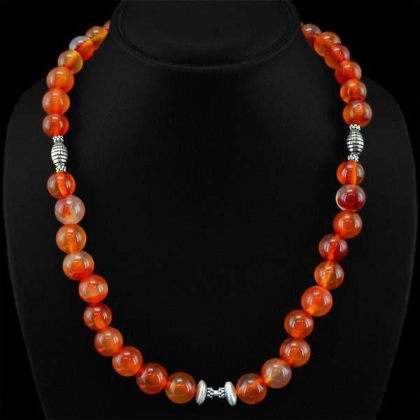 gemsmore:Round Shape Natural Orange Onyx Necklace Untreated Beads