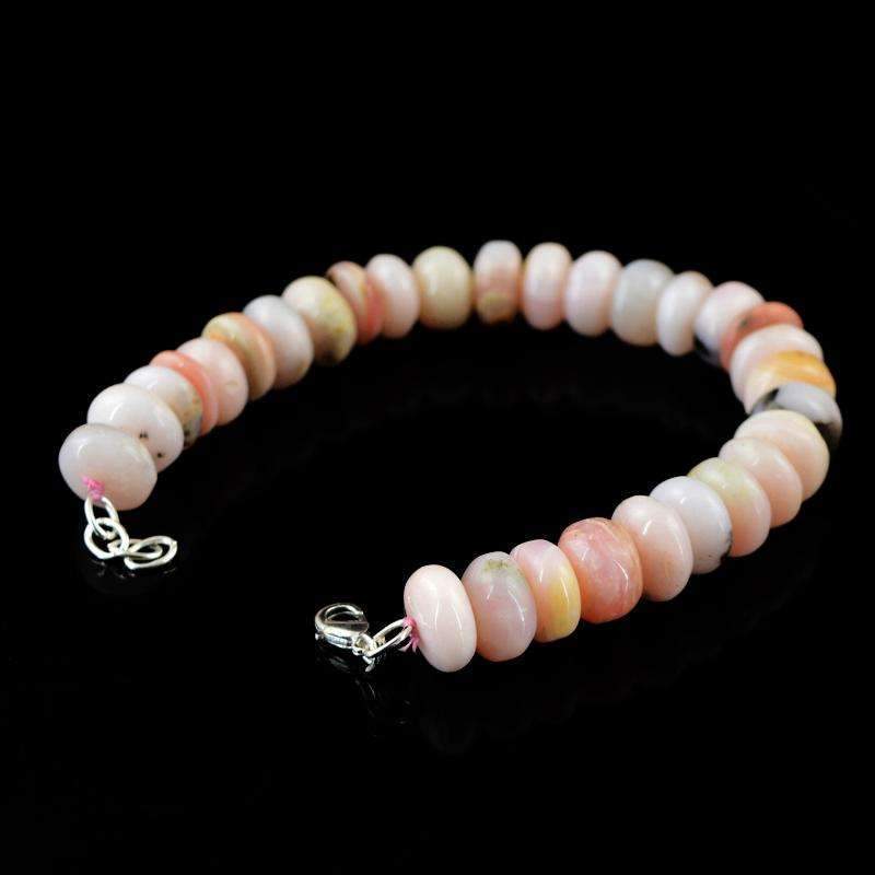 gemsmore:Round Shape Pink Australian Opal Bracelet Natural Unheated Beads
