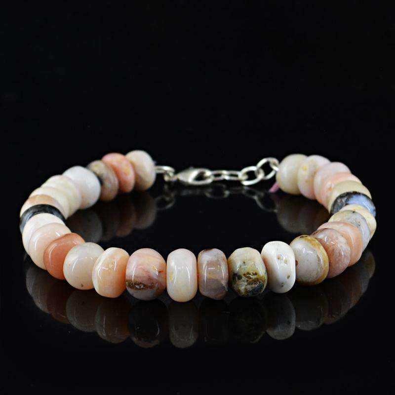 gemsmore:Round Shape Pink Australian Opal Bracelet Natural Untreated Beads