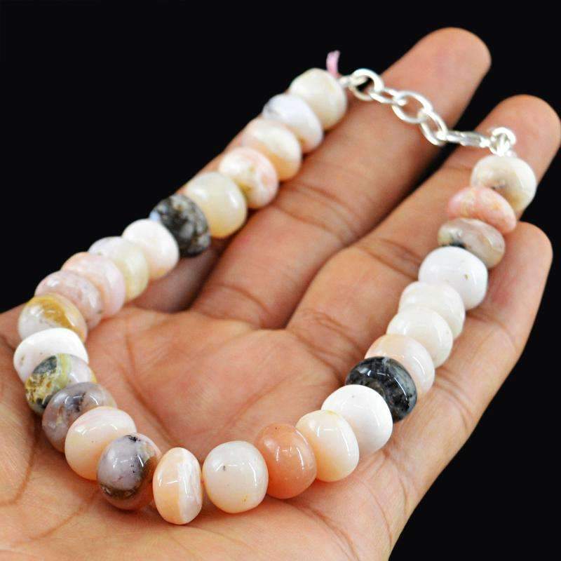 gemsmore:Round Shape Pink Australian Opal Bracelet Natural Untreated Beads