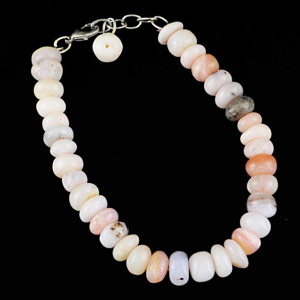gemsmore:Round Shape Pink Australian Opal Bracelet Natural Untreated Beads
