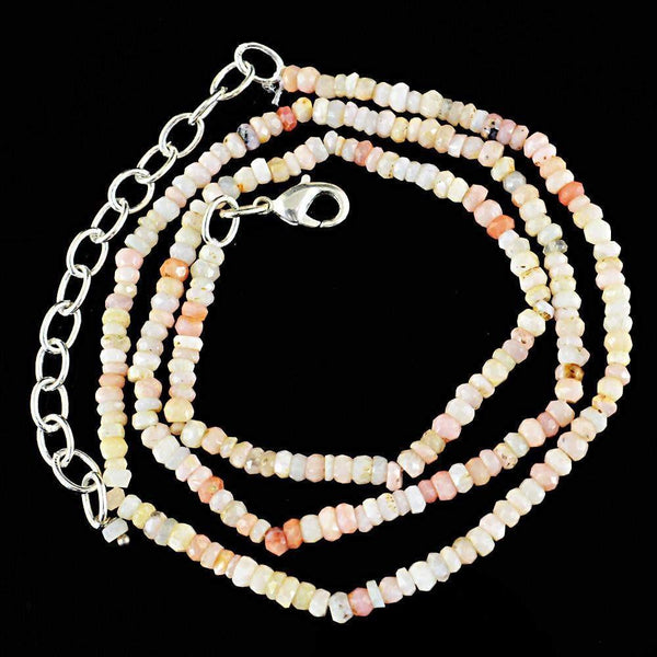 gemsmore:Round Shape Pink Opal Necklace Natural Faceted Beads