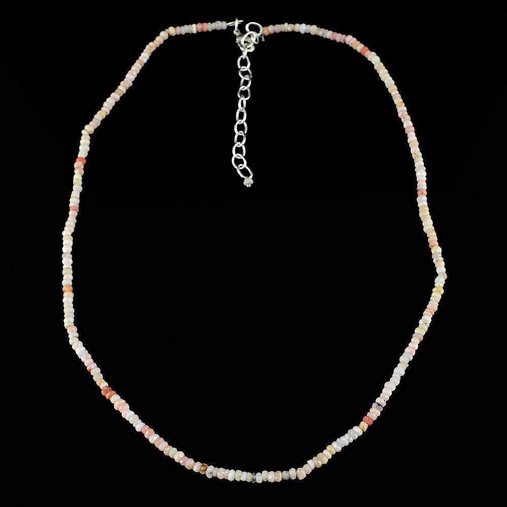 gemsmore:Round Shape Pink Opal Necklace Natural Faceted Beads