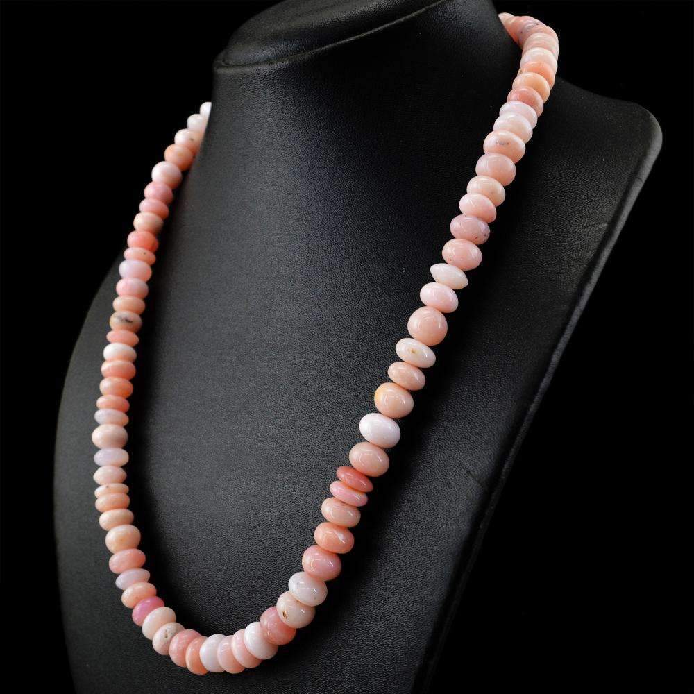 gemsmore:Round Shape Pink Opal Necklace Natural Untreated Beads