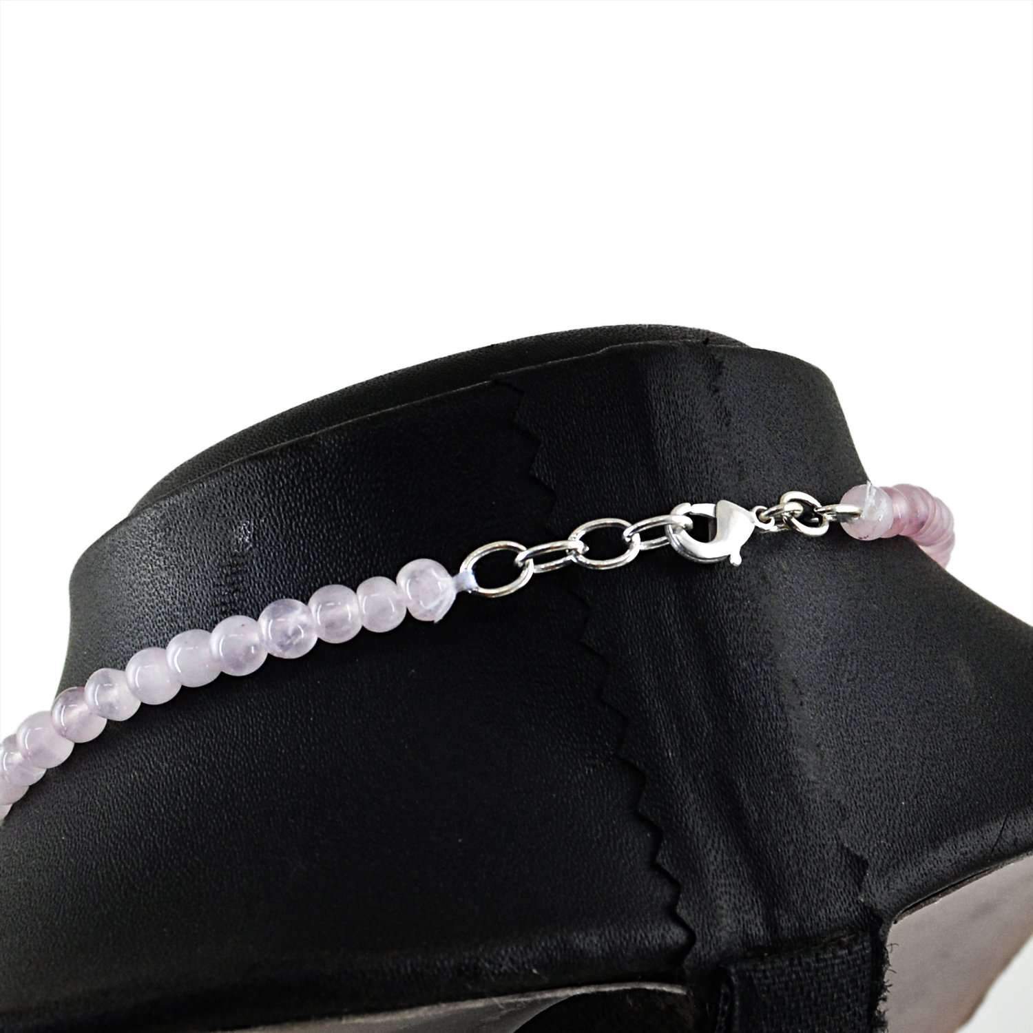 gemsmore:Round Shape Pink Rose Quartz & Blue Lapis Lazuli Necklace Natural Untreated Beads
