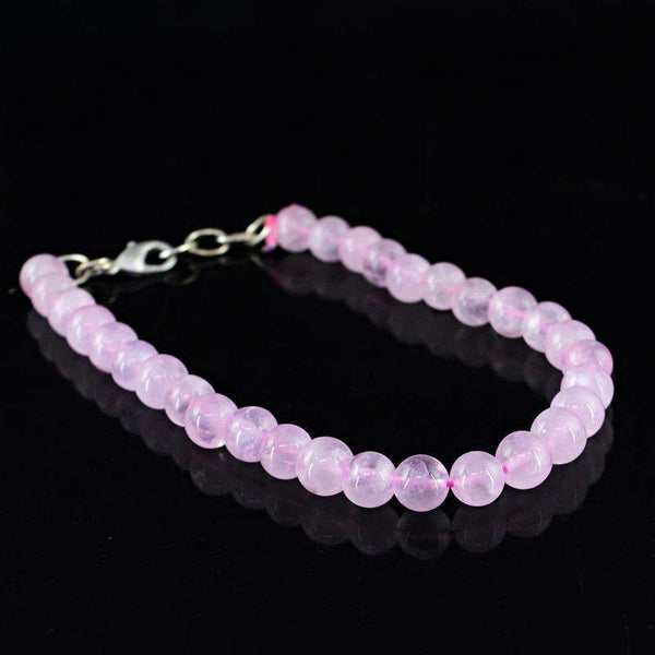 gemsmore:Round Shape Pink Rose Quartz Bracelet Natural Untreated Beads