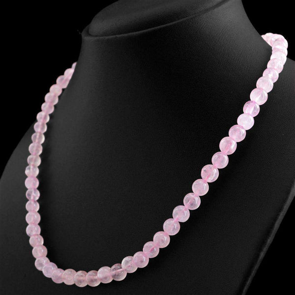 gemsmore:Round Shape Pink Rose Quartz Necklace - Unheated Beads