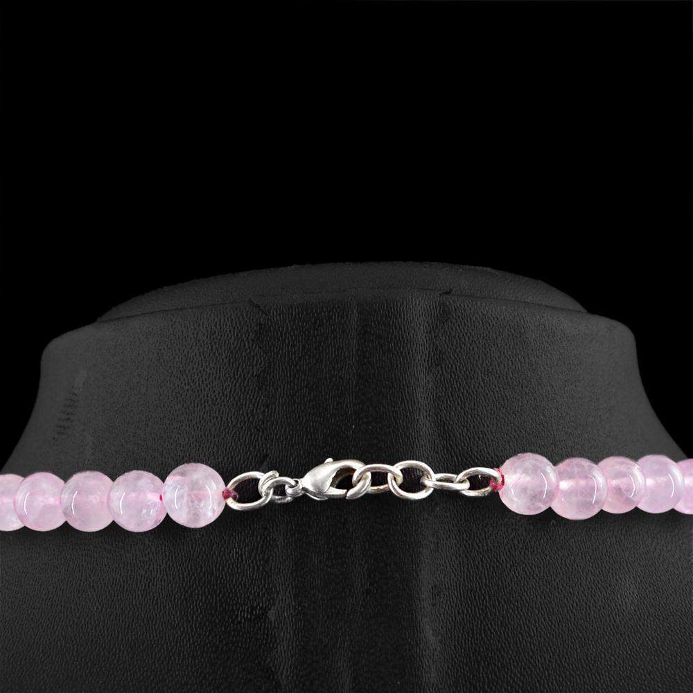 gemsmore:Round Shape Pink Rose Quartz Necklace - Unheated Beads