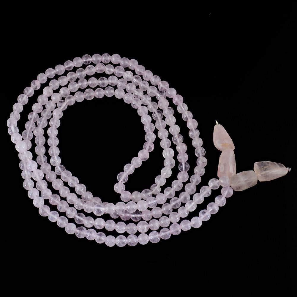 gemsmore:Round Shape Pink Rose Quartz Necklace Natural Faceted Untreated Beads