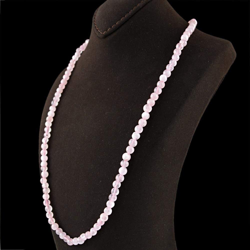 gemsmore:Round Shape Pink Rose Quartz Necklace Natural Untreated Beads