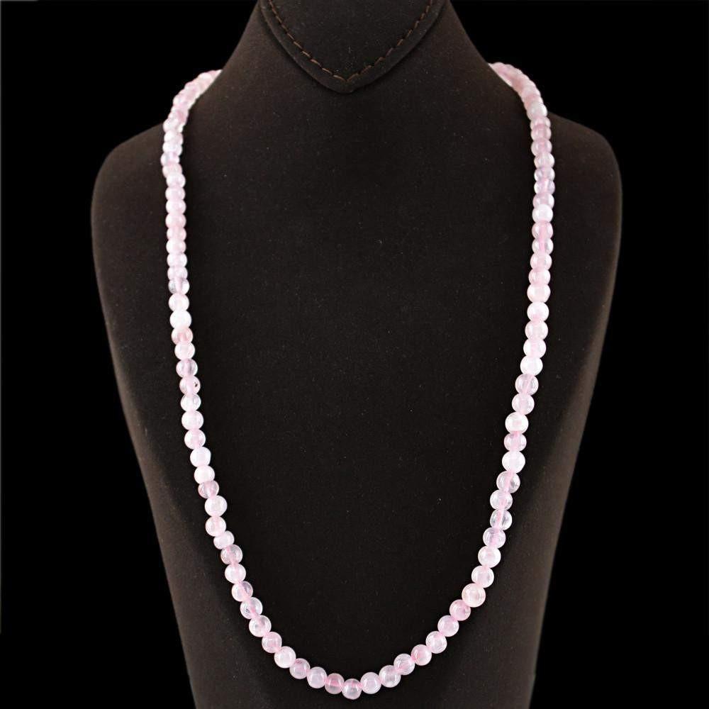 gemsmore:Round Shape Pink Rose Quartz Necklace Natural Untreated Beads