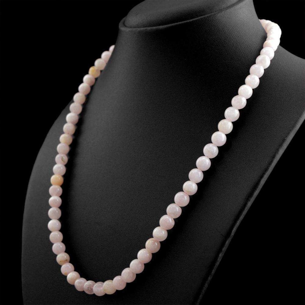 gemsmore:Round Shape Pink Rose Quartz Necklace Natural Untreated Beads