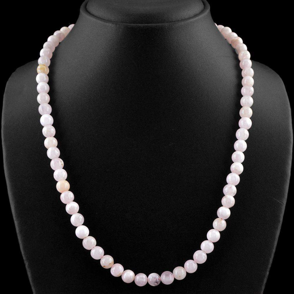 gemsmore:Round Shape Pink Rose Quartz Necklace Natural Untreated Beads