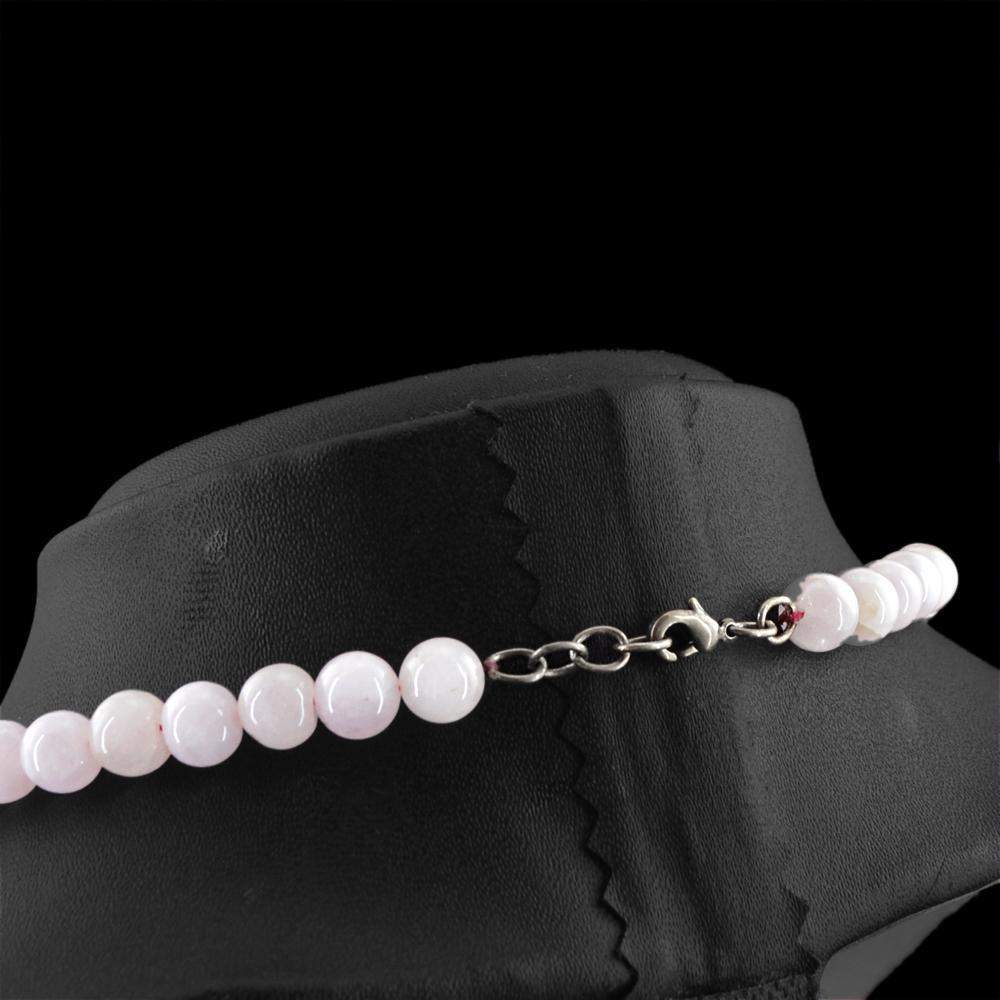 gemsmore:Round Shape Pink Rose Quartz Necklace Natural Untreated Beads