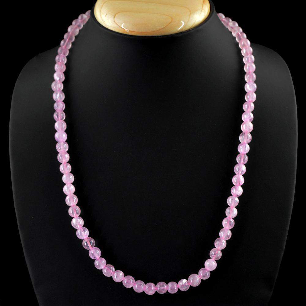 gemsmore:Round Shape Pink Rose Quartz Necklace Natural Untreated Beads