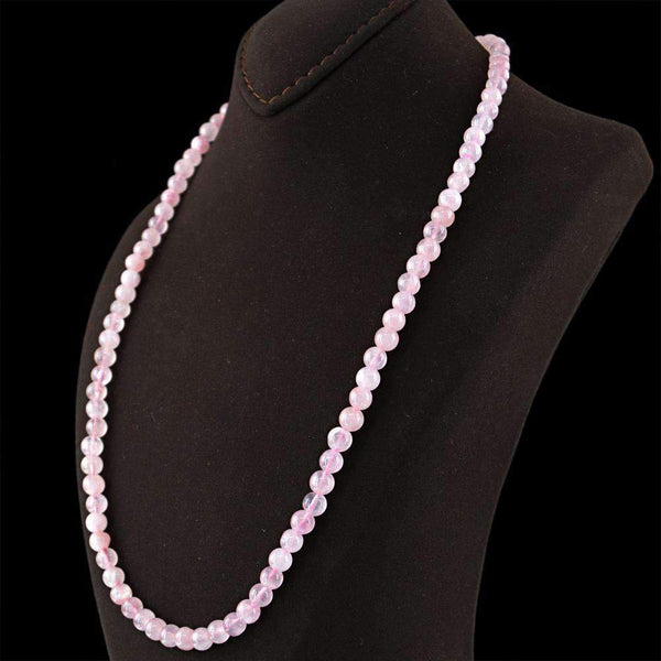 gemsmore:Round Shape Pink Rose Quartz Necklace Natural Untreated Beads