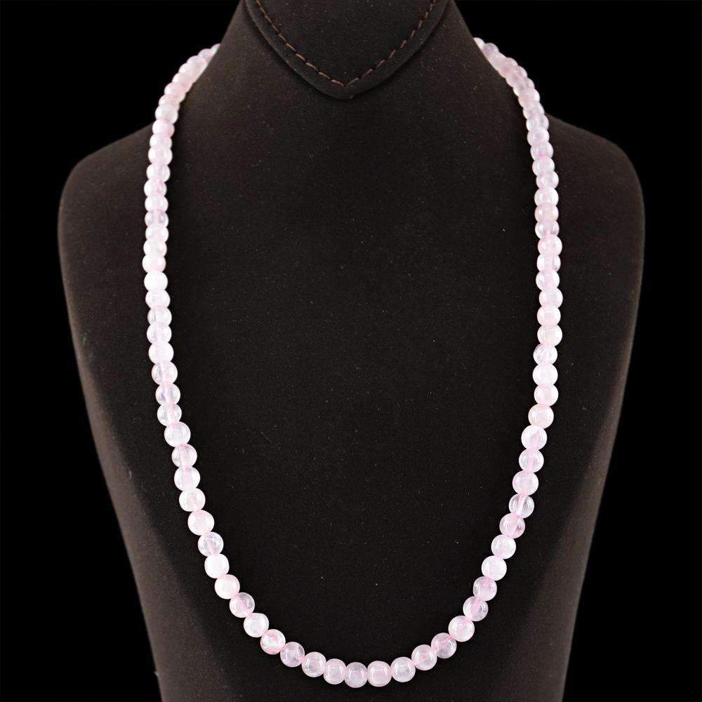 gemsmore:Round Shape Pink Rose Quartz Necklace Natural Untreated Beads