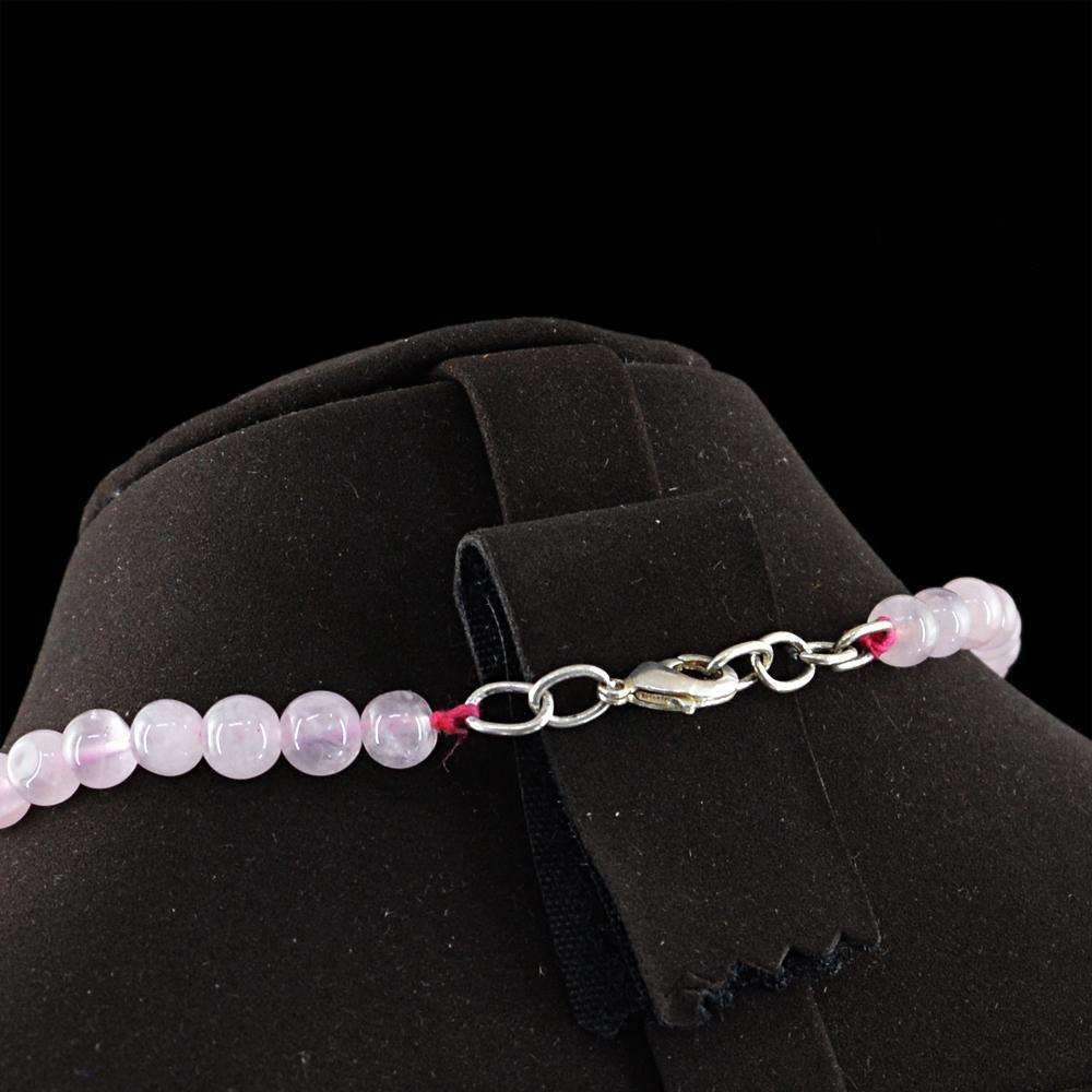 gemsmore:Round Shape Pink Rose Quartz Necklace Natural Untreated Beads