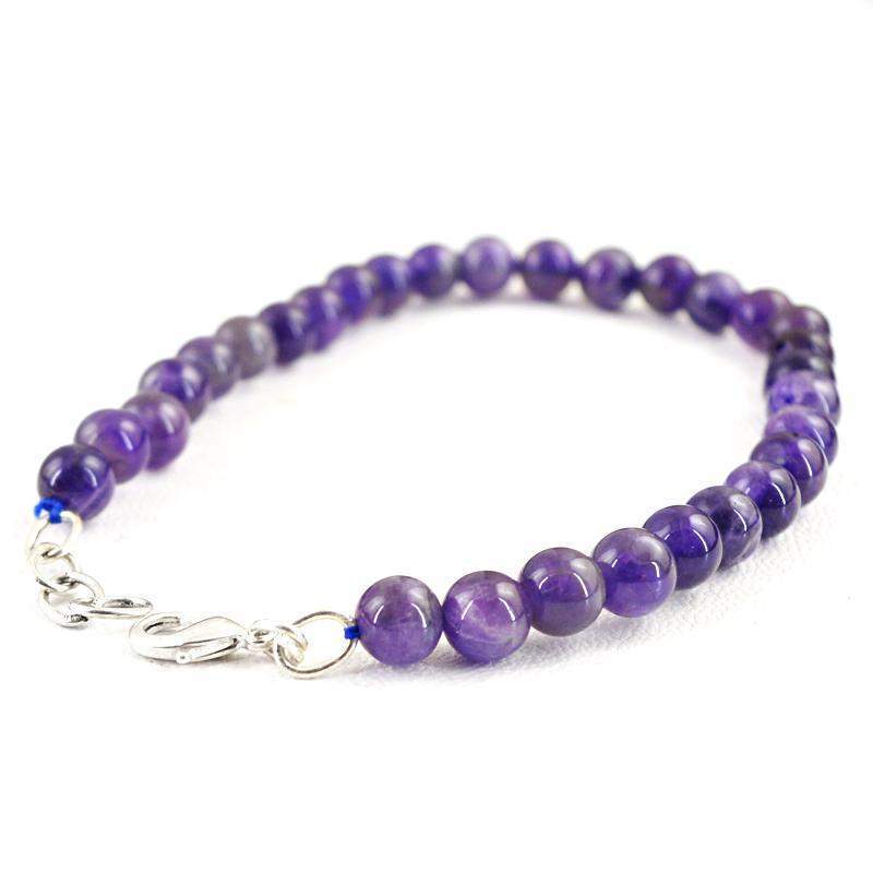 gemsmore:Round Shape Purple Amethyst Bracelet Natural Untreated Beads