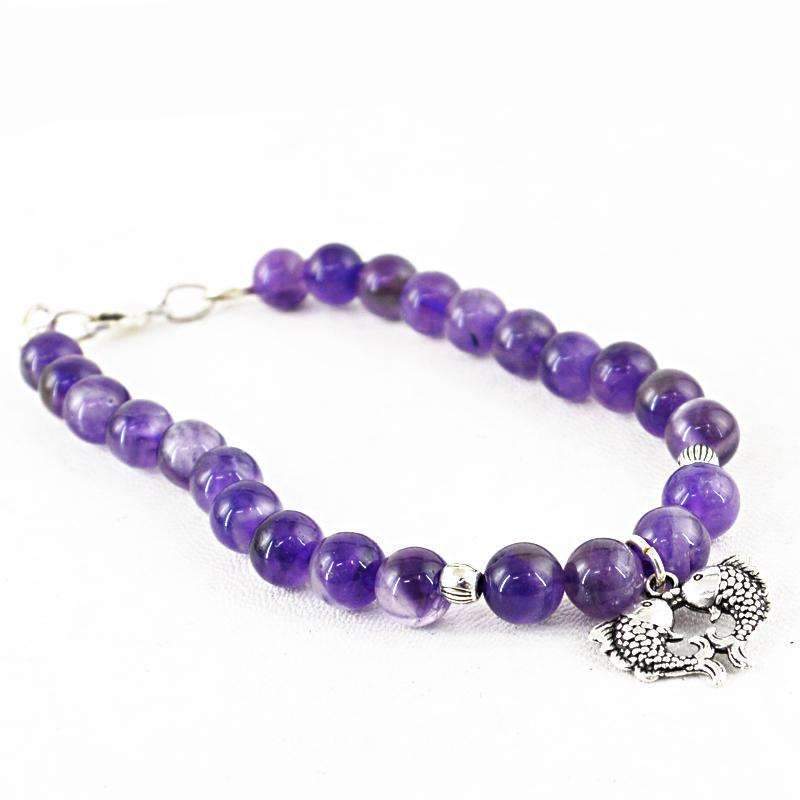 gemsmore:Round Shape Purple Amethyst Bracelet Natural Untreated Beads