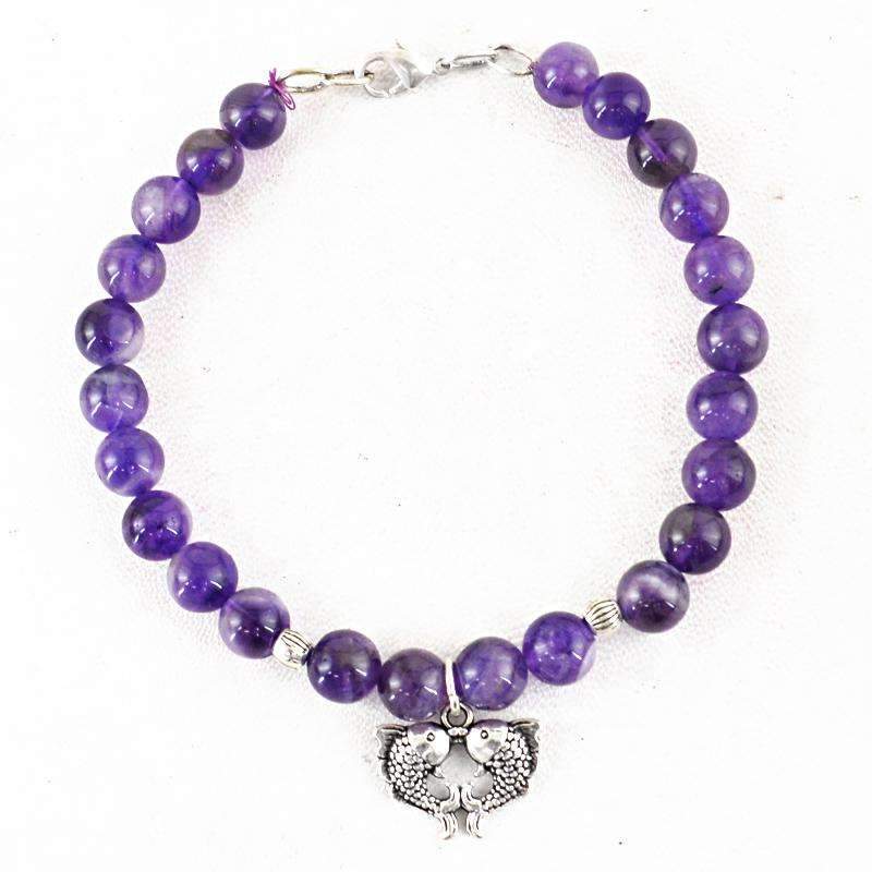 gemsmore:Round Shape Purple Amethyst Bracelet Natural Untreated Beads