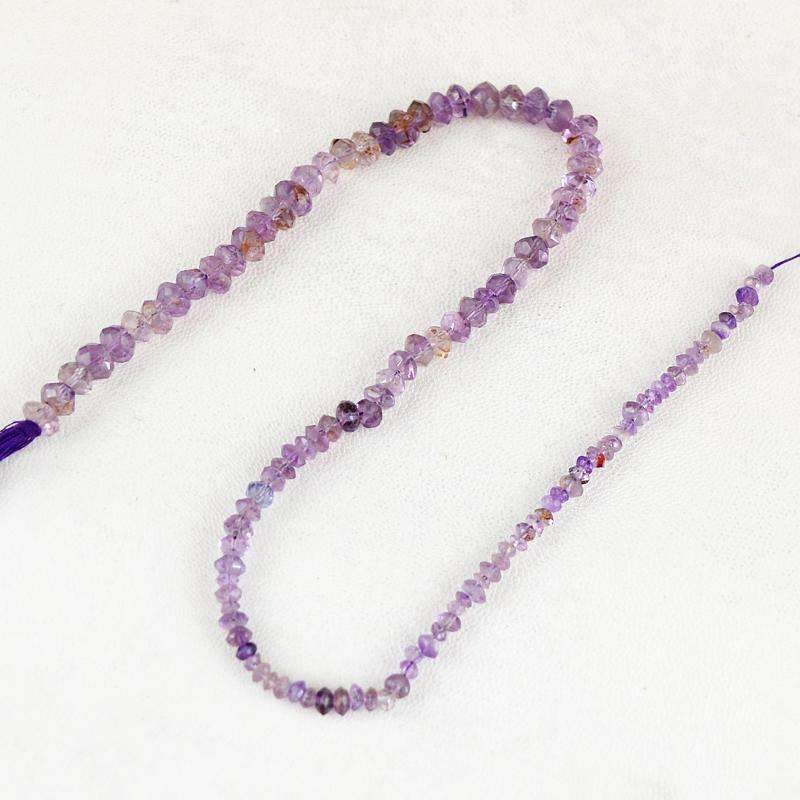 gemsmore:Round Shape Purple Amethyst Drilled Beads Strand Natural Faceted