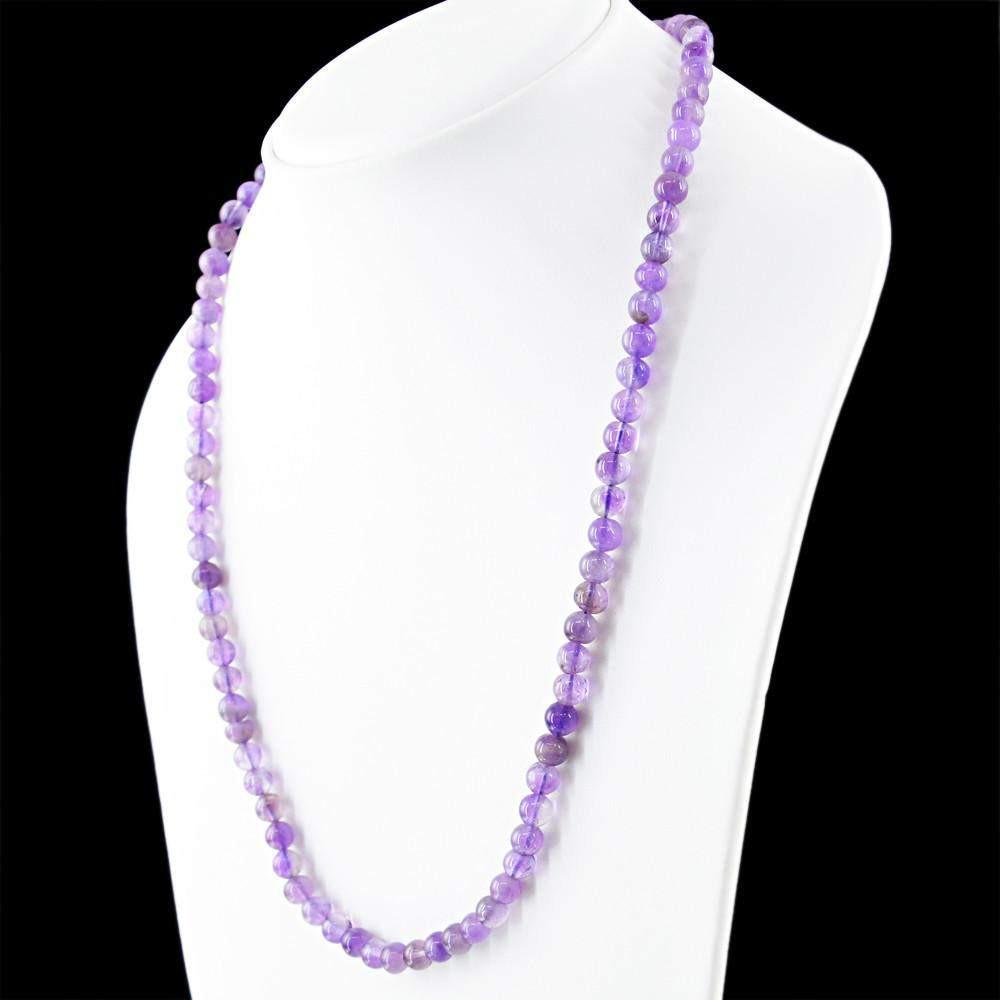 gemsmore:Round Shape Purple Amethyst Necklace Natural Untreated Beads