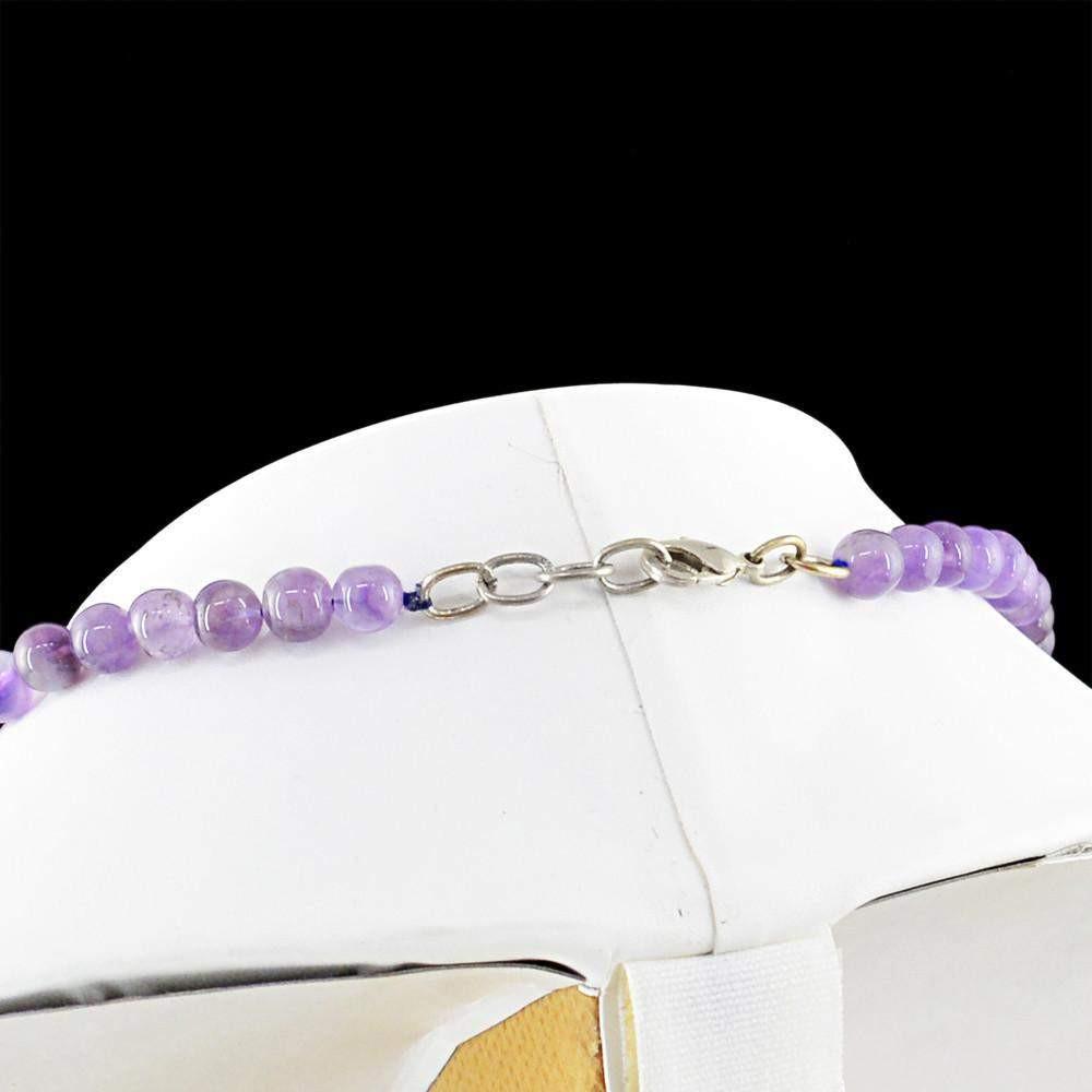 gemsmore:Round Shape Purple Amethyst Necklace Natural Untreated Beads