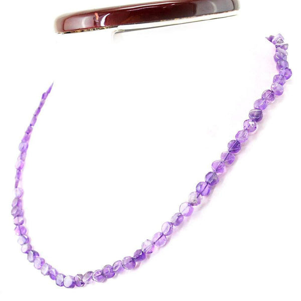 gemsmore:Round Shape Purple Amethyst Necklace Natural Untreated Beads