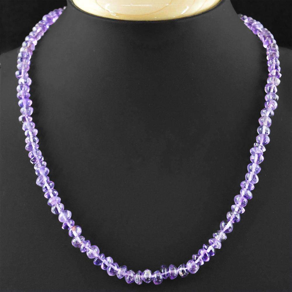 gemsmore:Round Shape Purple Amethyst Necklace Natural Untreated Beads