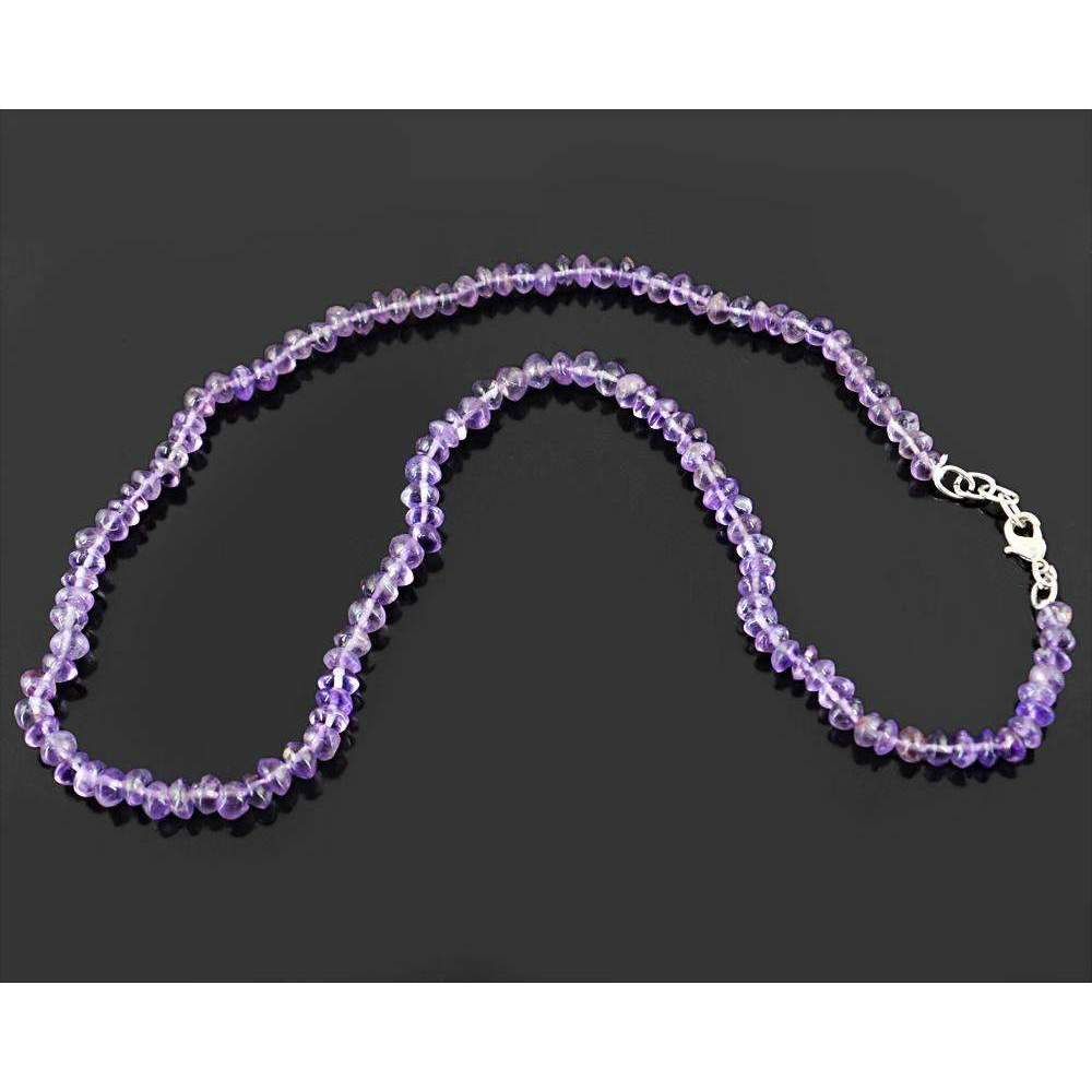 gemsmore:Round Shape Purple Amethyst Necklace Natural Untreated Beads