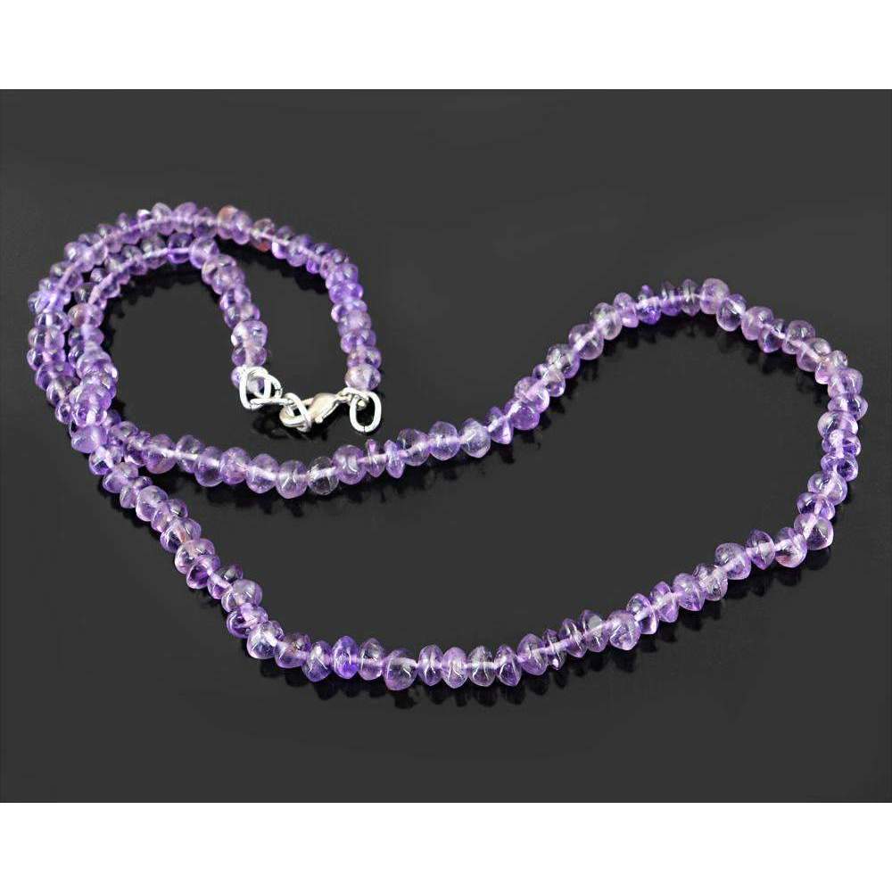 gemsmore:Round Shape Purple Amethyst Necklace Natural Untreated Beads