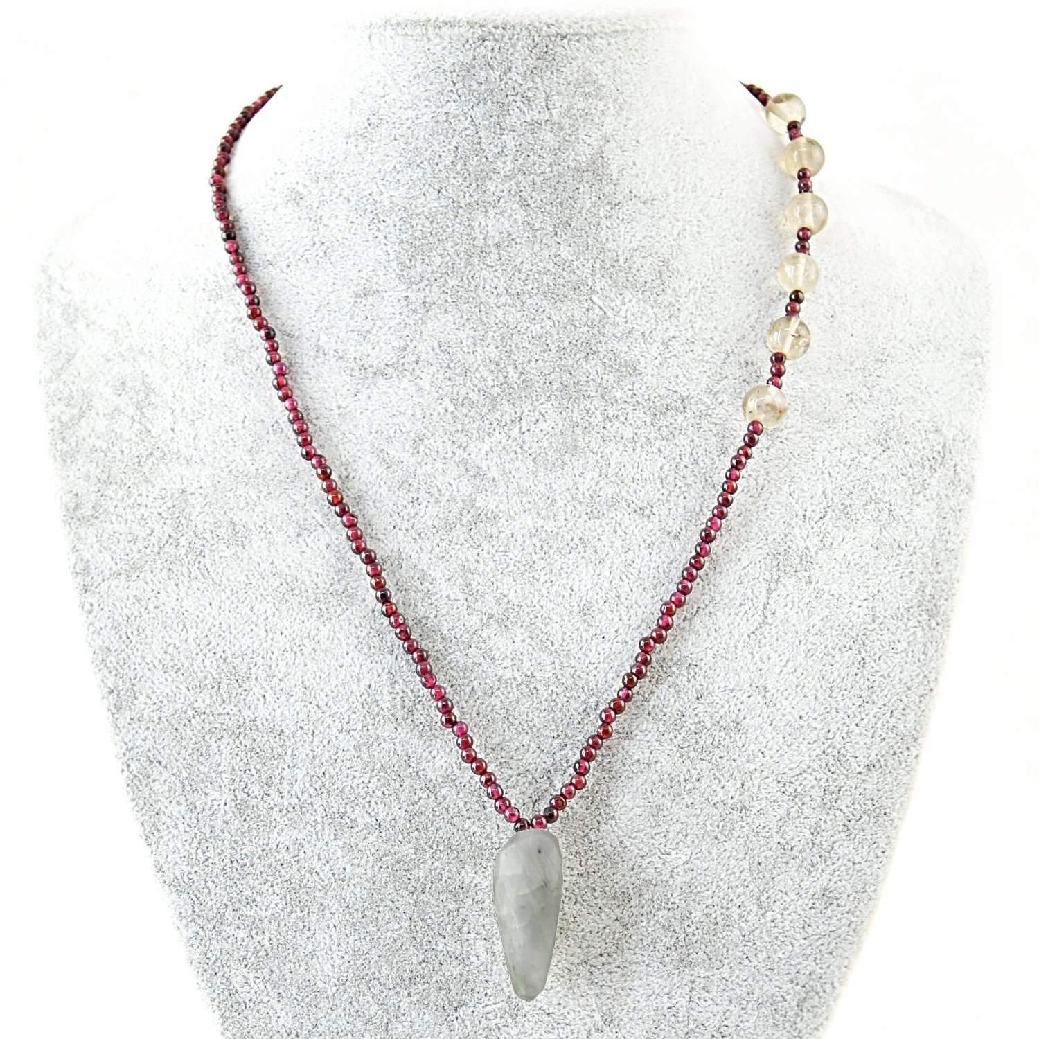 gemsmore:Round Shape Red Garnet & Rutile Quartz Necklace Natural Untreated Beads