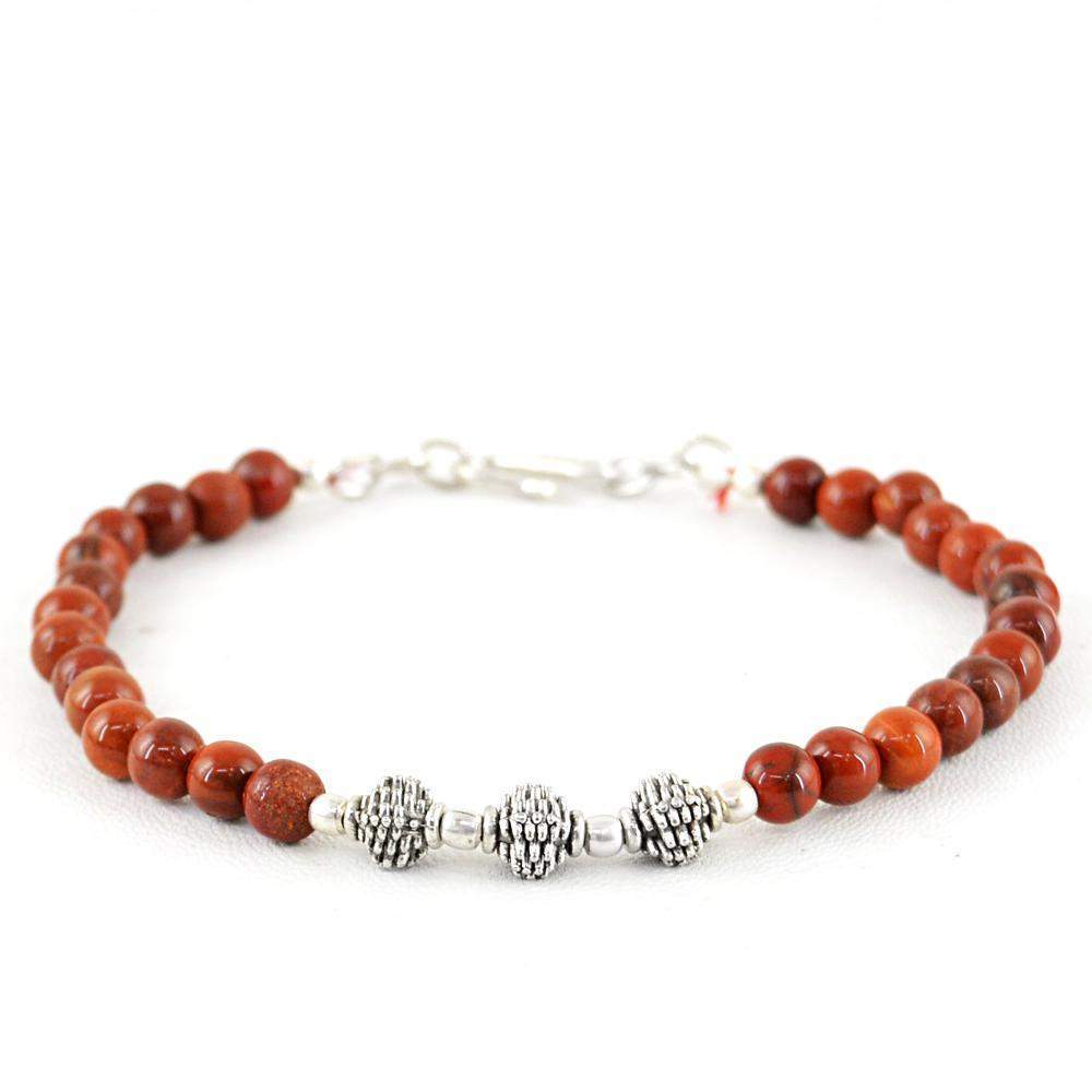 gemsmore:Round Shape Red Jasper Bracelet Natural Untreated Beads