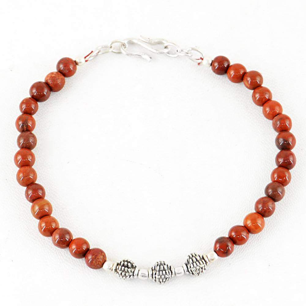 gemsmore:Round Shape Red Jasper Bracelet Natural Untreated Beads