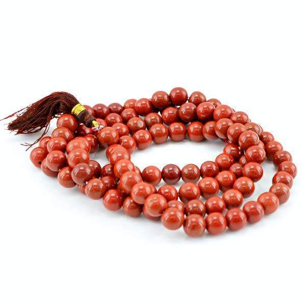 gemsmore:Round Shape Red Jasper Necklace Natural 108 Beads Prayer Mala