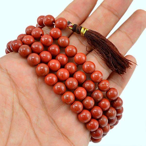 gemsmore:Round Shape Red Jasper Necklace Natural 108 Beads Prayer Mala