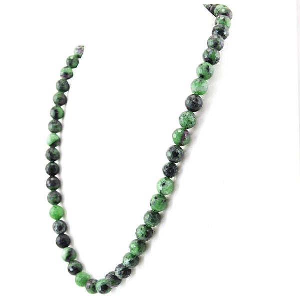 gemsmore:Round Shape Ruby Ziosite Necklace Natural Faceted Beads