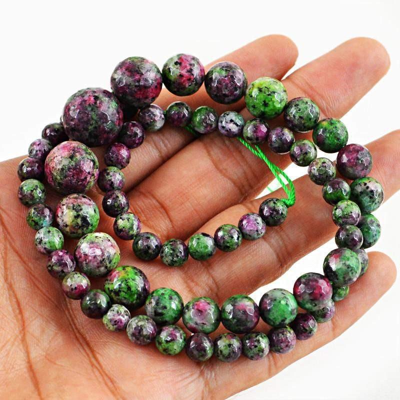gemsmore:Round Shape Ruby Ziosite Strand Natural Faceted Untreated Beads